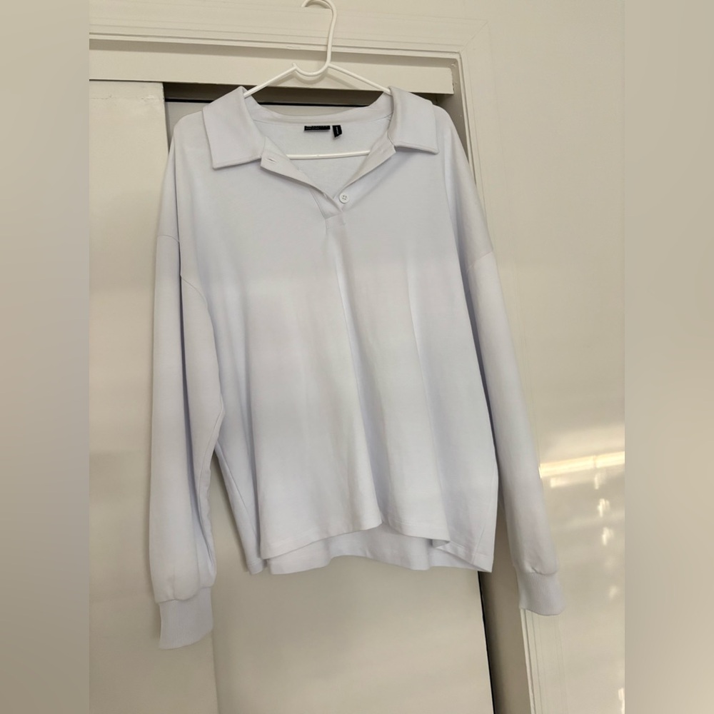 White Long Sleeve Polo Sweater